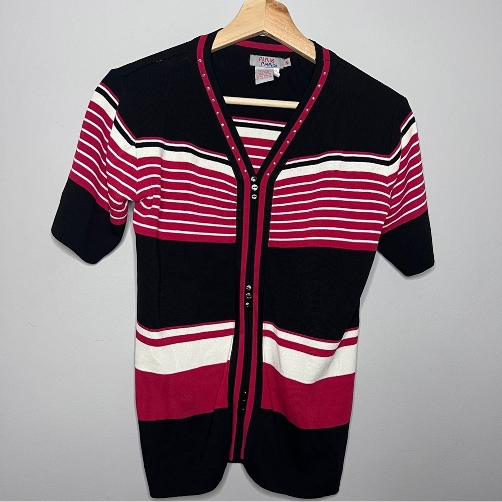 Paris Paris Red White Black Knit Top Size Medium EUC